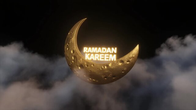 Ramadan Kareem Golden Crescent Clouds Night Islamic Background Animation
