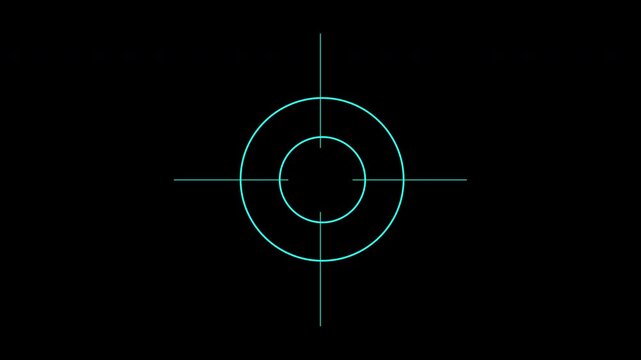 HUD weapon interface symbol in black space, great for gaming, precision, target, aim, focus, shooting, accuracy themes or concepts.