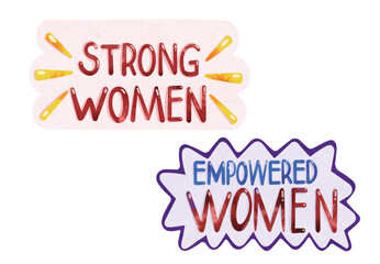 Strong Women and Empowered Women Hand Writing Sticker Illustration for International Women's Day