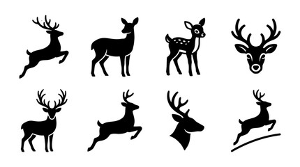 Fototapeta premium deer , black vector icon set collection , white background , SVG and PNG