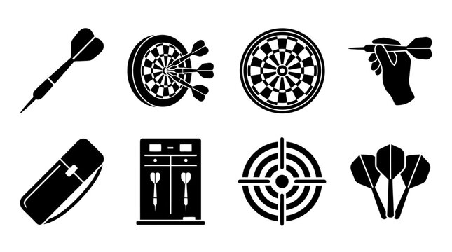 darts , black vector icon set collection , white background , SVG and PNG
