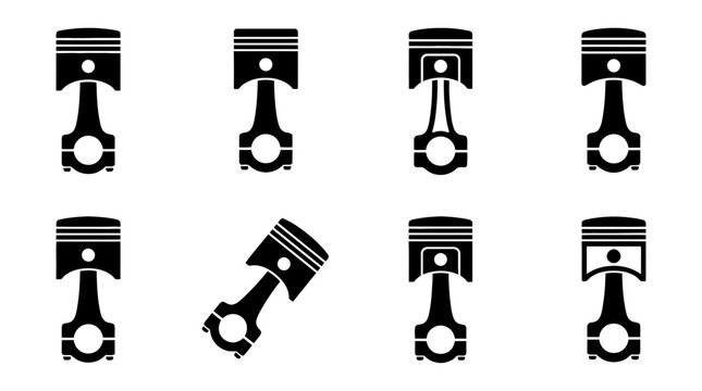 engine piston , black vector icon set collection , white background , SVG and PNG