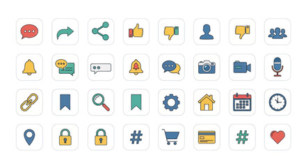 Collection of Colorful Social Media and Digital Icons.