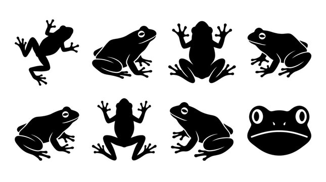 frog , black vector icon set collection , white background , SVG and PNG