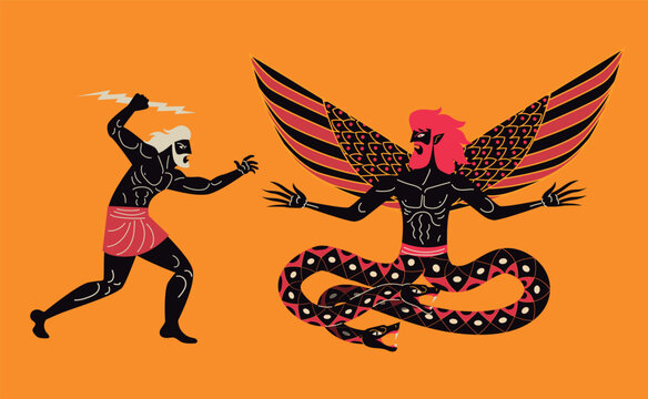 greek mythology zeus fighting typhon with lightning
