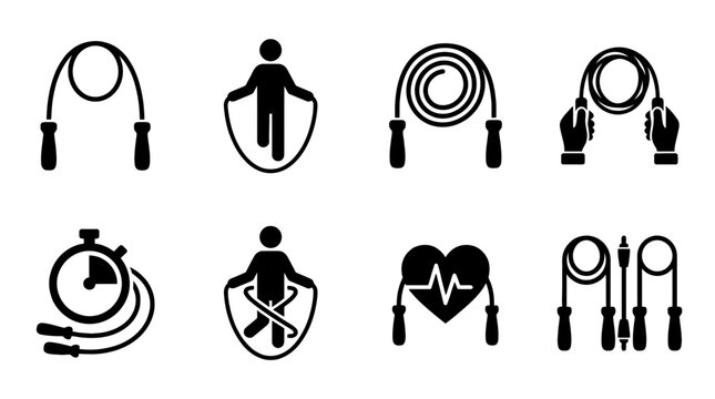 jump rope , black vector icon set collection , white background , SVG and PNG