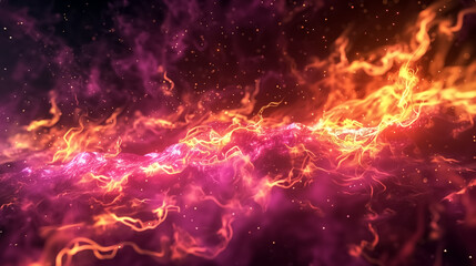 Abstract vibrant background featuring flowing golden and magenta energy waves with glowing electric lines.