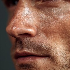 Fototapeta premium macro close-up of fair male skin texture, subtle hydration shine,