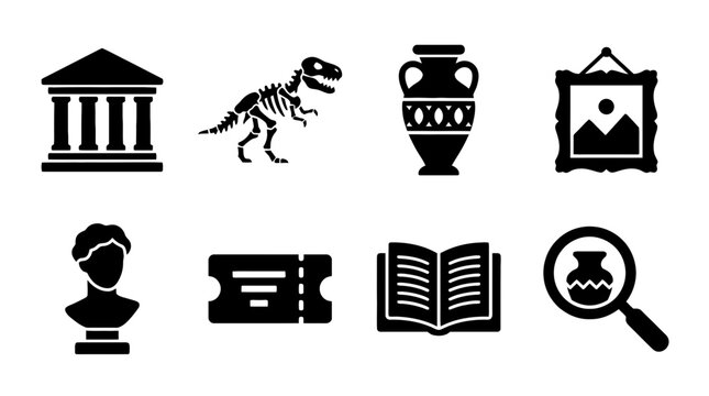 museum , black vector icon set collection , white background , SVG and PNG