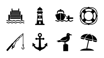 Fototapeta premium pier , black vector icon set collection , white background , SVG and PNG