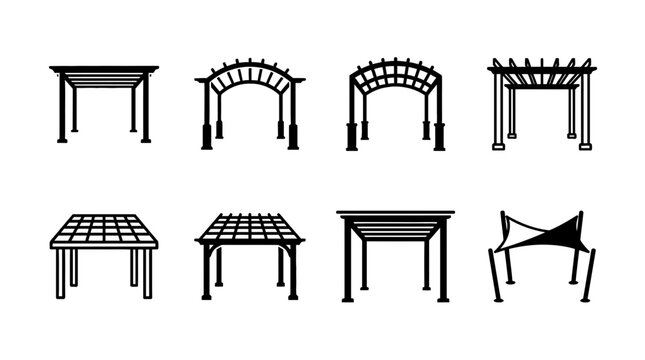 pergola , black vector icon set collection , white background , SVG and PNG
