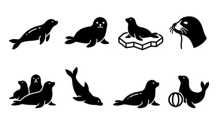 Fototapeta premium seal , black vector icon set collection , white background , SVG and PNG