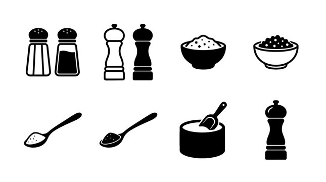 salt and pepper , black vector icon set collection , white background , SVG and PNG