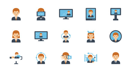 Diverse Set of Flat Design People Icons for Communication and Technology.