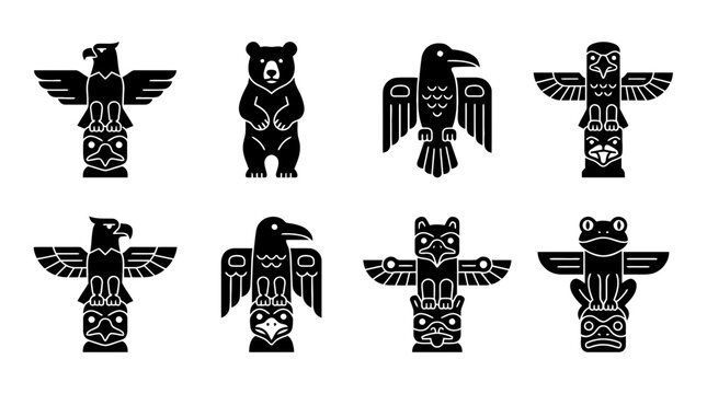 totem pole , black vector icon set collection , white background , SVG and PNG