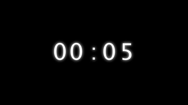 57 seconds timer number animation. Timer clock number animation on black background.