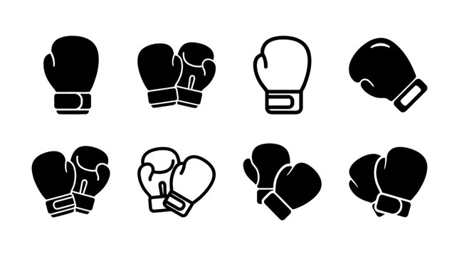 boxing glove , black vector icon set collection , white background , SVG and PNG