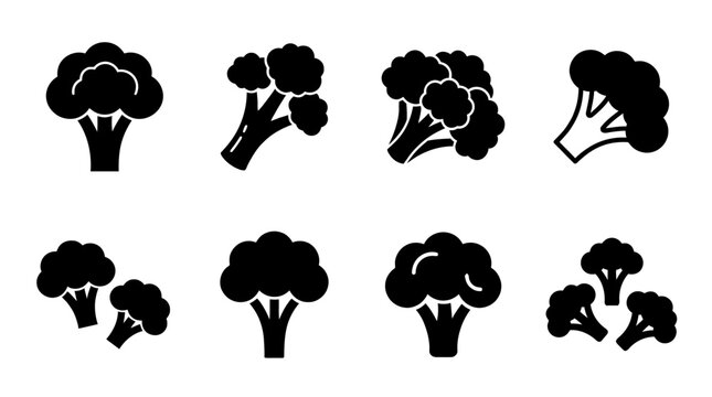broccoli , black vector icon set collection , white background , SVG and PNG