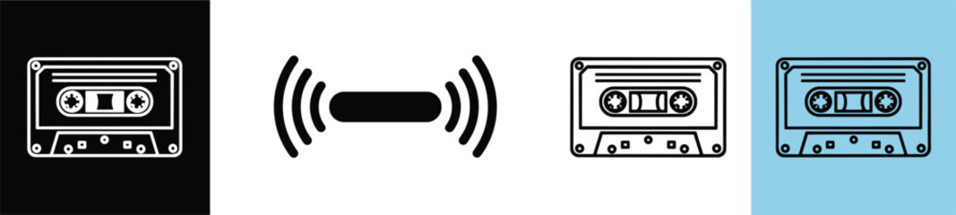 Fototapeta premium Cassette tape icon with wireless signal symbol vector illustration set retro audio technology connection concept design