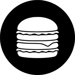Burger sandwich round badge silhouette vector icon for fast food restaurant branding, street food menu design, and takeaway packaging