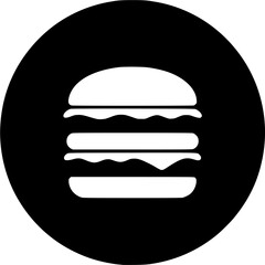 Classic burger round badge silhouette vector icon isolated for fast food restaurant branding, takeaway packaging, and menu design