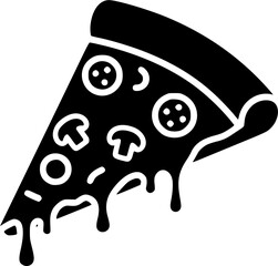 Dripping cheese pizza slice silhouette vector icon isolated on white background for fast food menu, restaurant branding, and street food design