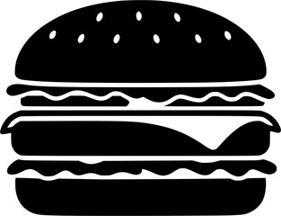 Loaded cheeseburger silhouette vector icon isolated for fast food restaurant branding, street food menu design, and takeaway packaging
