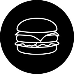 Double layer burger silhouette vector icon isolated for fast food restaurant menu design, takeaway packaging, and street food branding