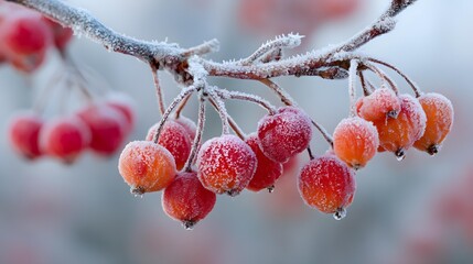 frozen berries on winter branch
