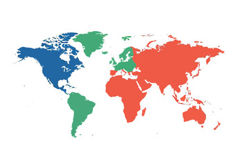 Obraz premium A colored world map illustration on a white background from a direct viewpoint