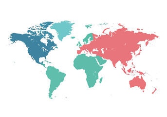 Obraz premium Global Map Illustration Showing Continents and Countries in Various Colors from a Direct Viewpoint
