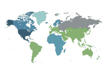 Obraz premium A colorful world map illustration displayed on a white background from a direct viewpoint