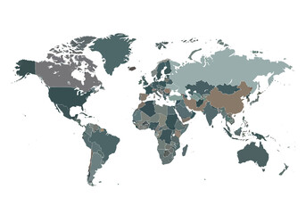 Obraz premium A multicolored world map illustration displayed on a clean white background from a straightforward viewpoint