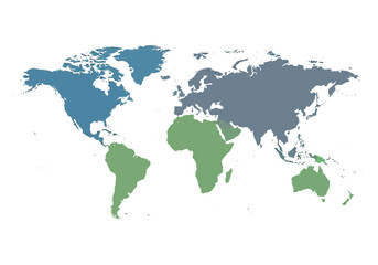 Fototapeta premium A world map illustration highlighting various continents and geographical regions from a global viewpoint