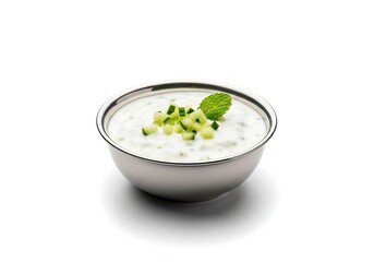 Isolated Minimalist Still Life of Creamy Raita Yogurt Dip.