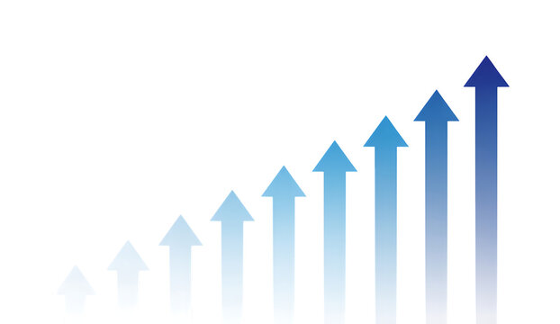 blue arrows pointing up in a row on white background transparent background