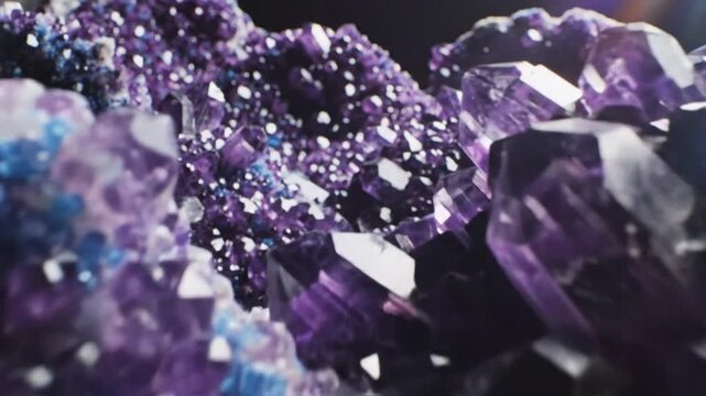 Macro Close-up of Vibrant Purple Amethyst Crystal Geode Formation