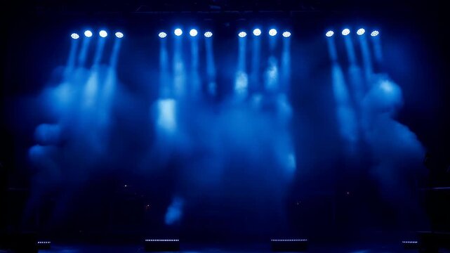 Dynamic stage lighting background with shifting red and blue colors and strobe effects in slow motion.