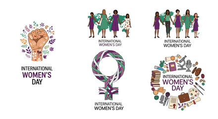 Vibrant International Women's Day illustrations for celebration