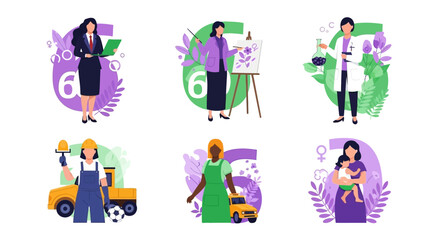 Diverse women in various professional and personal roles celebrating empowerment