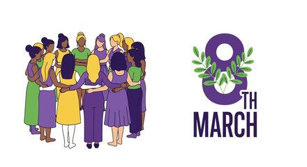 Diverse women celebrating International Women's Day together in solidarity