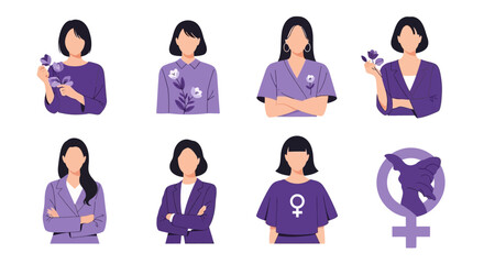 Diverse women in purple symbolizing female empowerment and equality