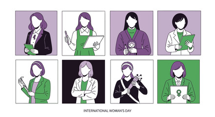 Diverse women celebrating International Women's Day with empowerment symbols