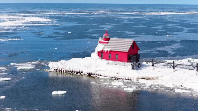 Grand Haven Lighthouse in the Winter at Dusk