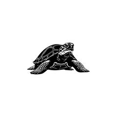 Obraz premium Illustration of a sea turtle swimming in the ocean viewed from the side in a detailed black and white artwork