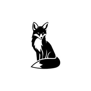 Vector illustration of a sitting fox with detailed fur texture and facial features viewed from the side in a minimalist style