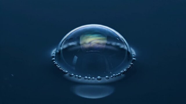 Macro Shot of a Single Bubble Rising and Popping on Dark Water Surface