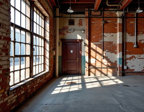 Sunlit Industrial Loft with Exposed Brick and Reflective Floors