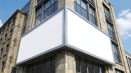 Obraz premium Blank billboard on the corner of a brick building, perfect for advertising or a mock-up
