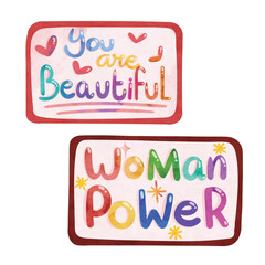 Woman Power Hand Drawing Sticker for Scrapbook, Motivational Hand Lettering Illustration